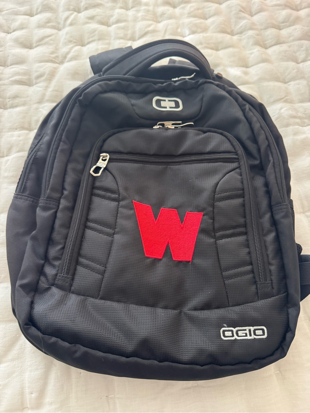 OGIO Black Backpack with Red W Patch